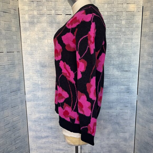 CABI Sweater Rococo Black/Pink Floral Print V-neck Pullover S - Picture 3 of 8